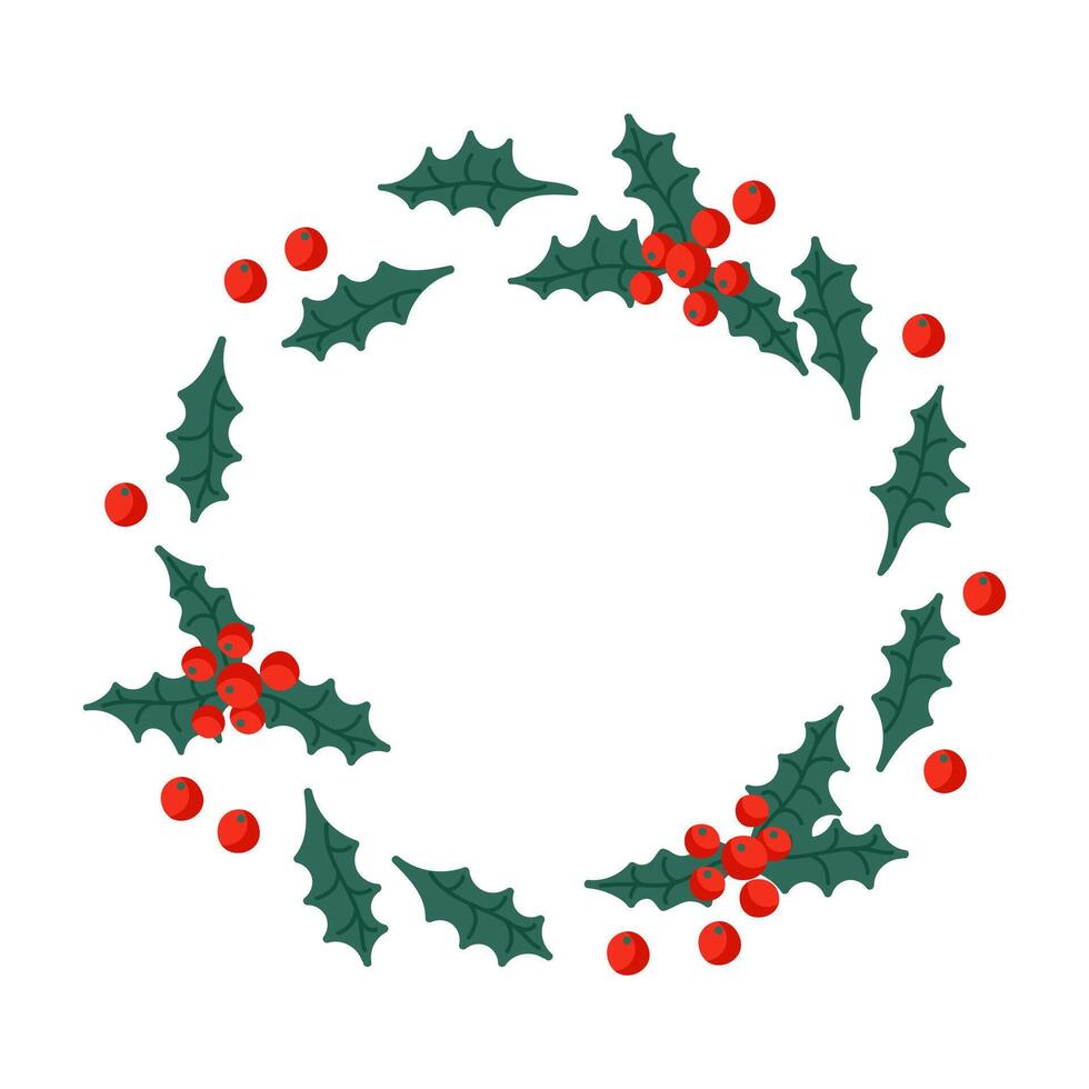 A decorative wreath featuring red berries and green holly leaves for holiday celebrations vector