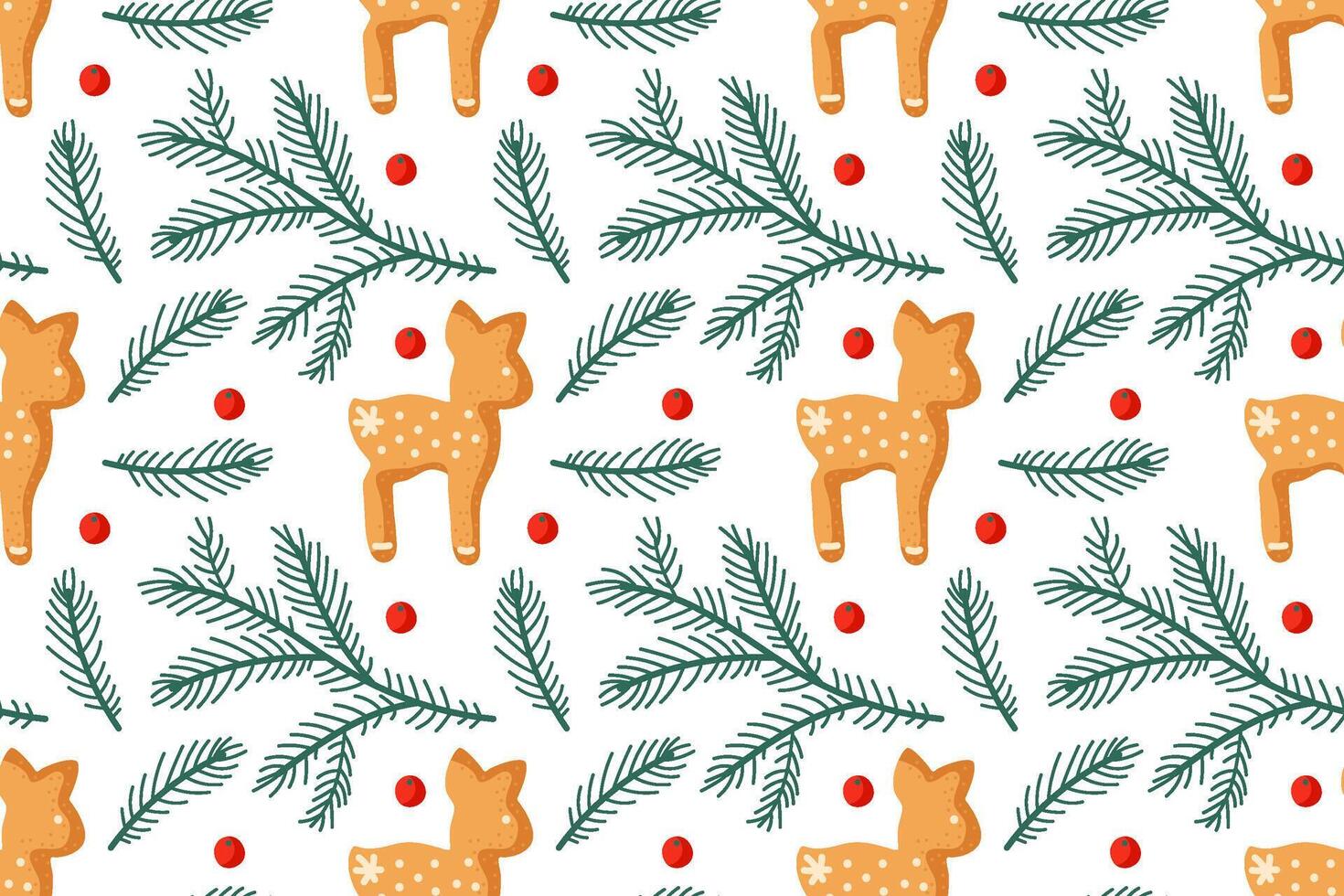 Festive deer and pine foliage pattern designed for seasonal decor and celebrations vector
