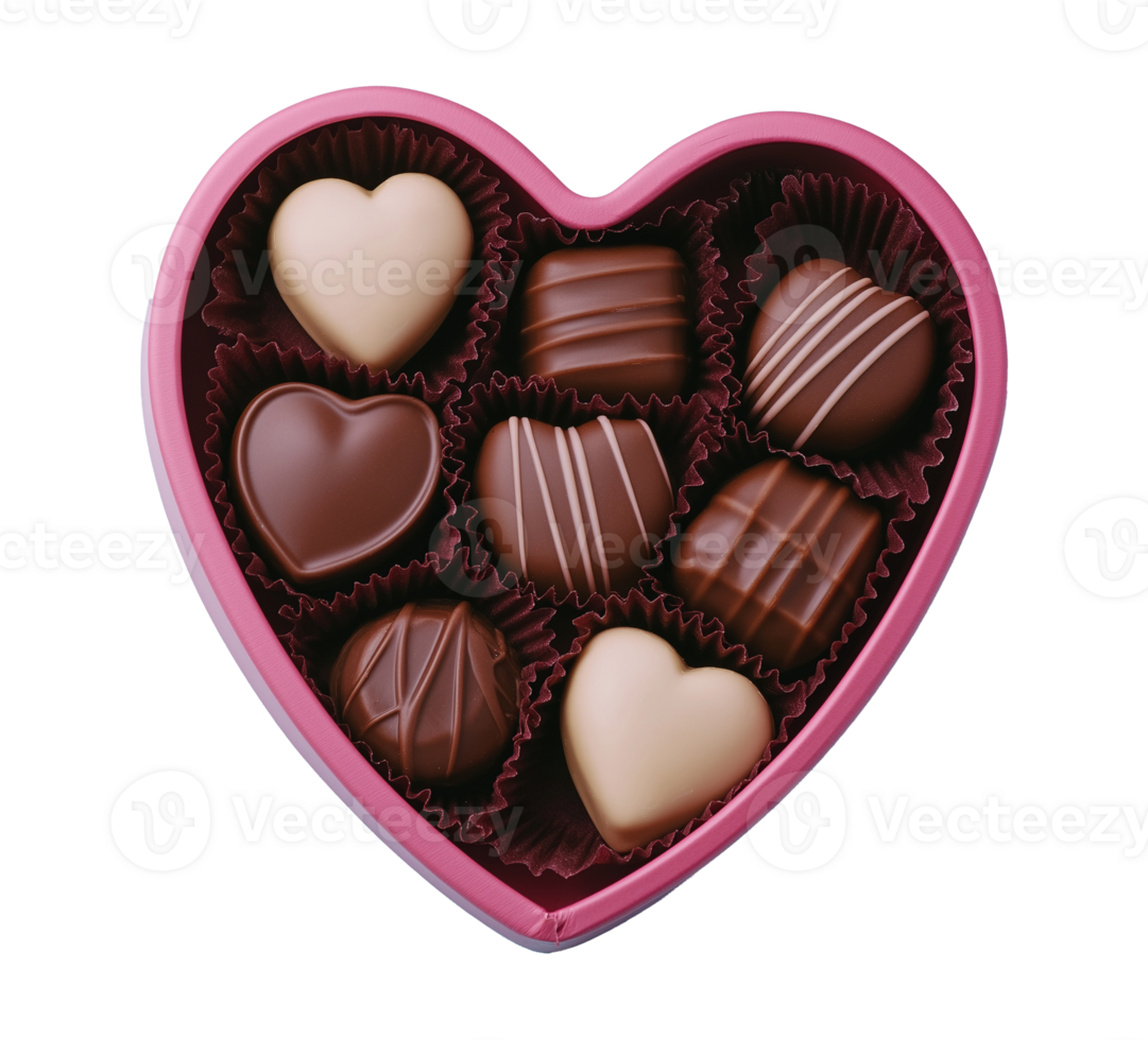Pink heart box of milk and white chocolates image isolated transparent. Sweet gift. Romantic candy cut out . Valentines day sweets cutout element object photography png