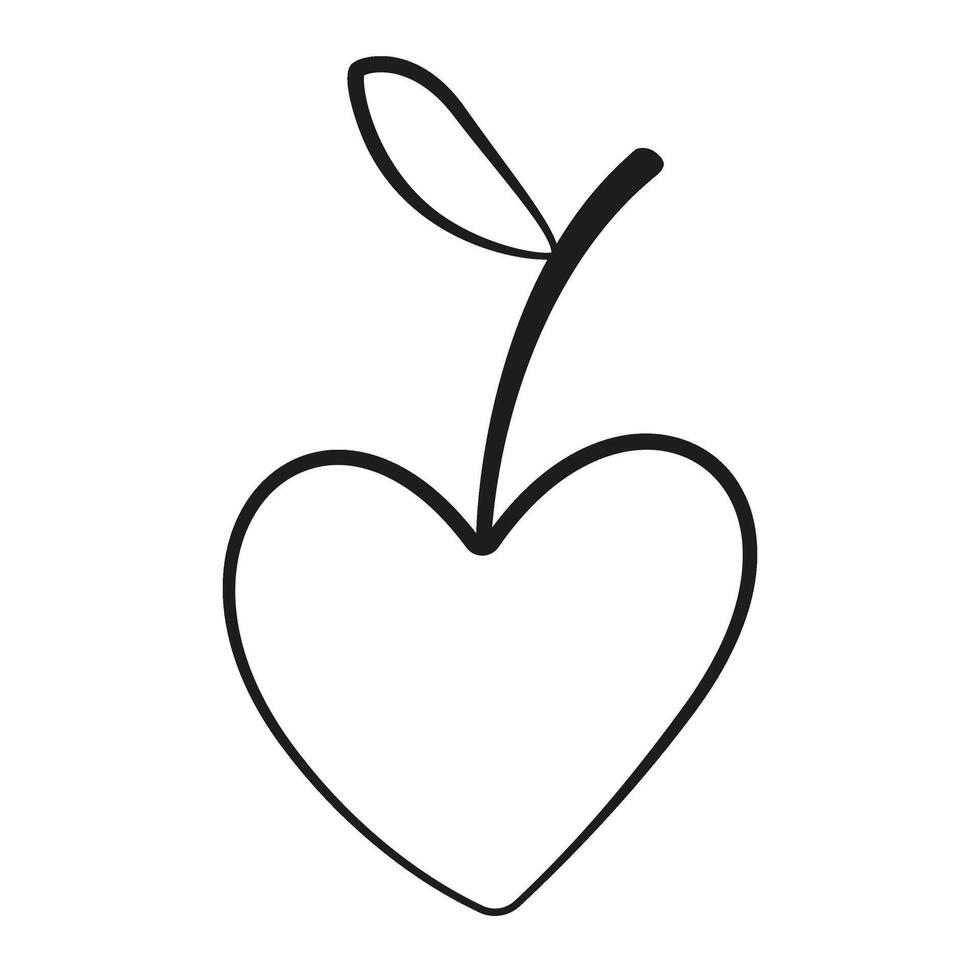 heart shaped cherry doodle style. Hand drawn black and white isolated logo. cherry line art. Design element for web graphic design poster tattoo. Coloring page art therapy. illustration vector