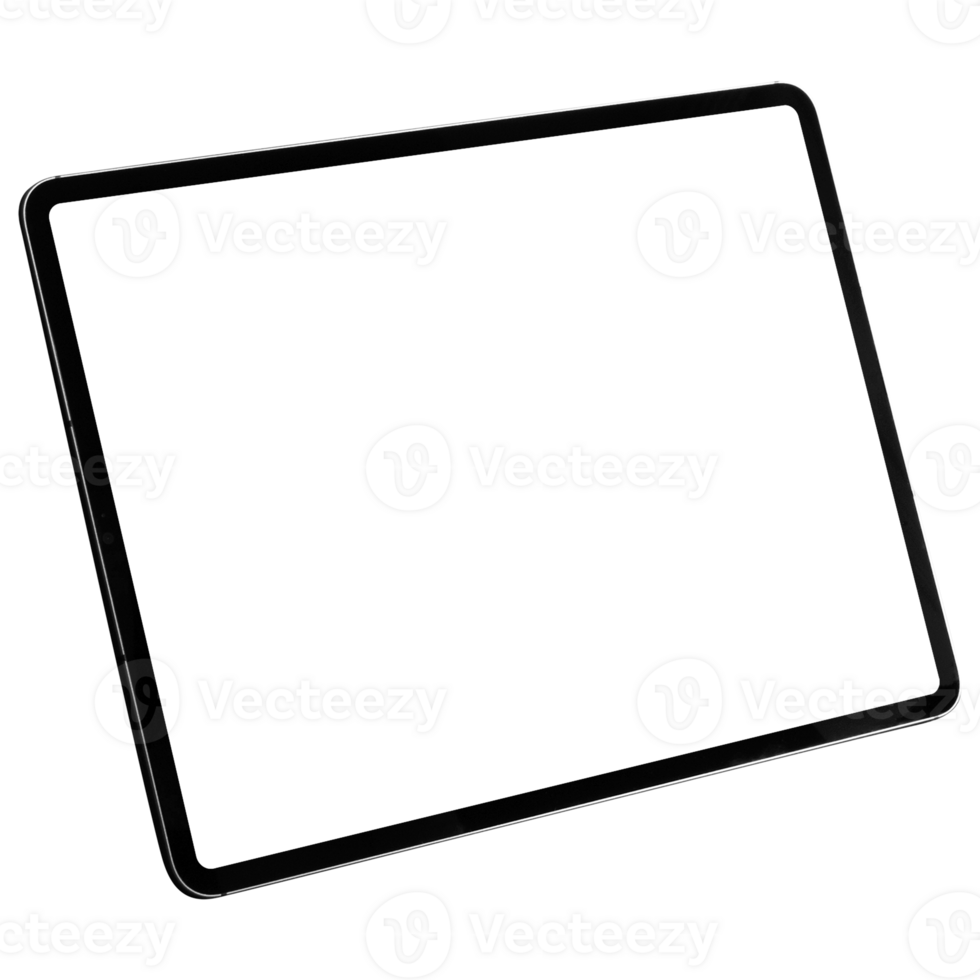 Black tablet PC mockup template. Transparent . Blank screen Frame only. Isometric view png