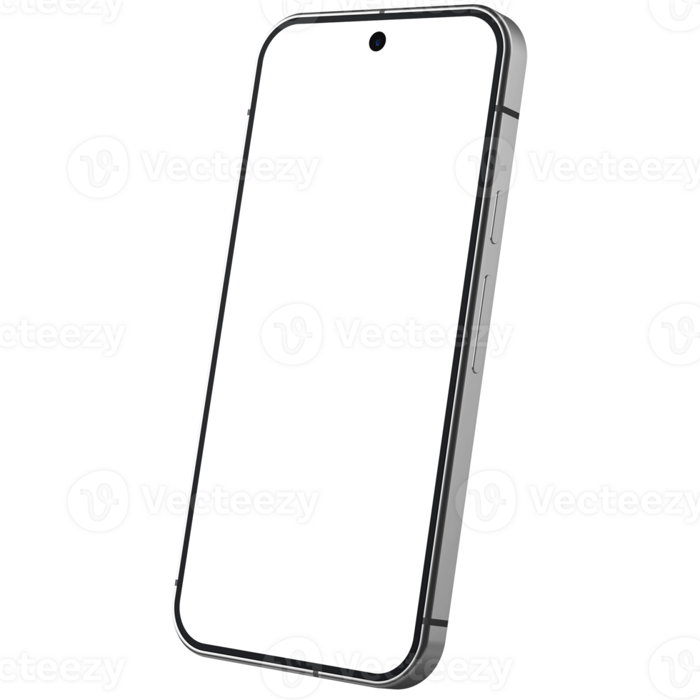 Obsidian android smartphone mockup template. Transparent . Blank screen. Frame only. Isometric png