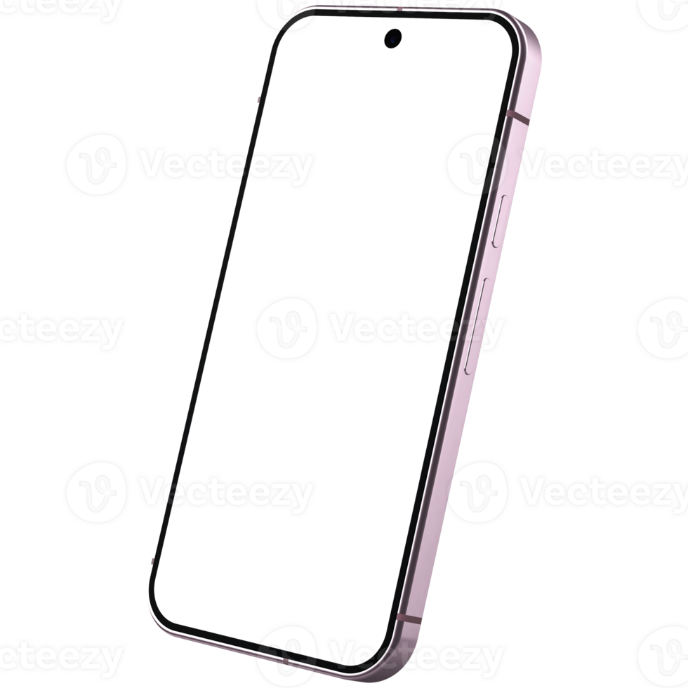 Rose quartz android smartphone mockup template. Transparent . Blank screen. Frame only Isometric png