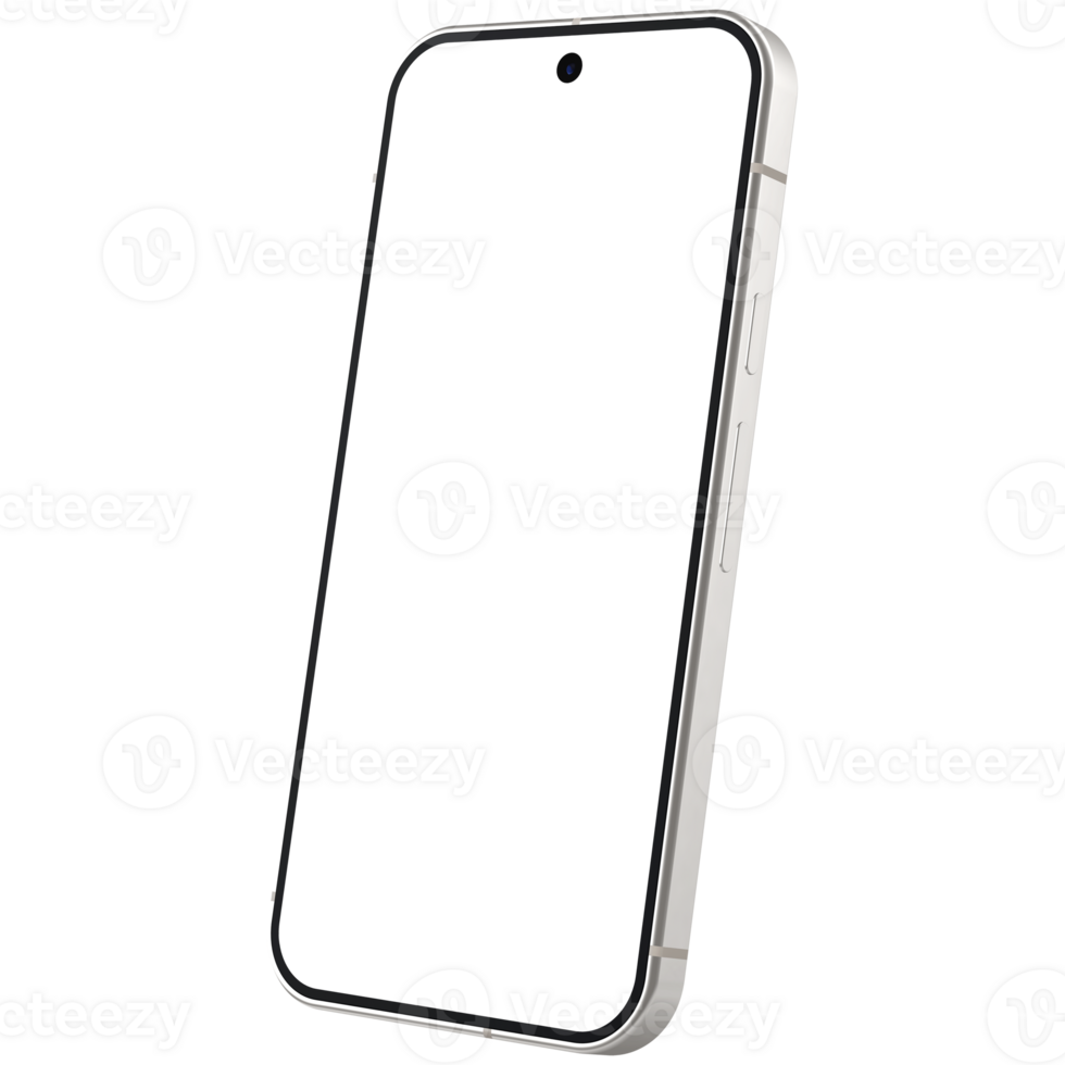 Porcelain android smartphone mockup template. Transparent . Blank screen. Frame only. Isometric png