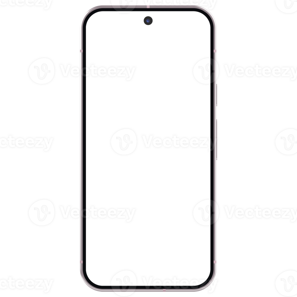 Rose quartz android smartphone mockup template. Transparent . Blank screen. Frame only png