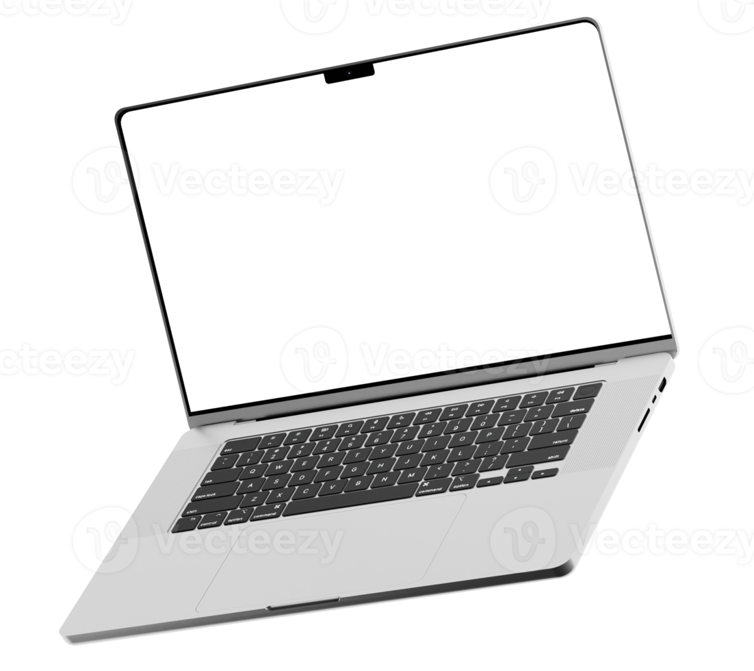Silver laptop mockup template. Transparent . Blank screen Frame only. Isometric view png