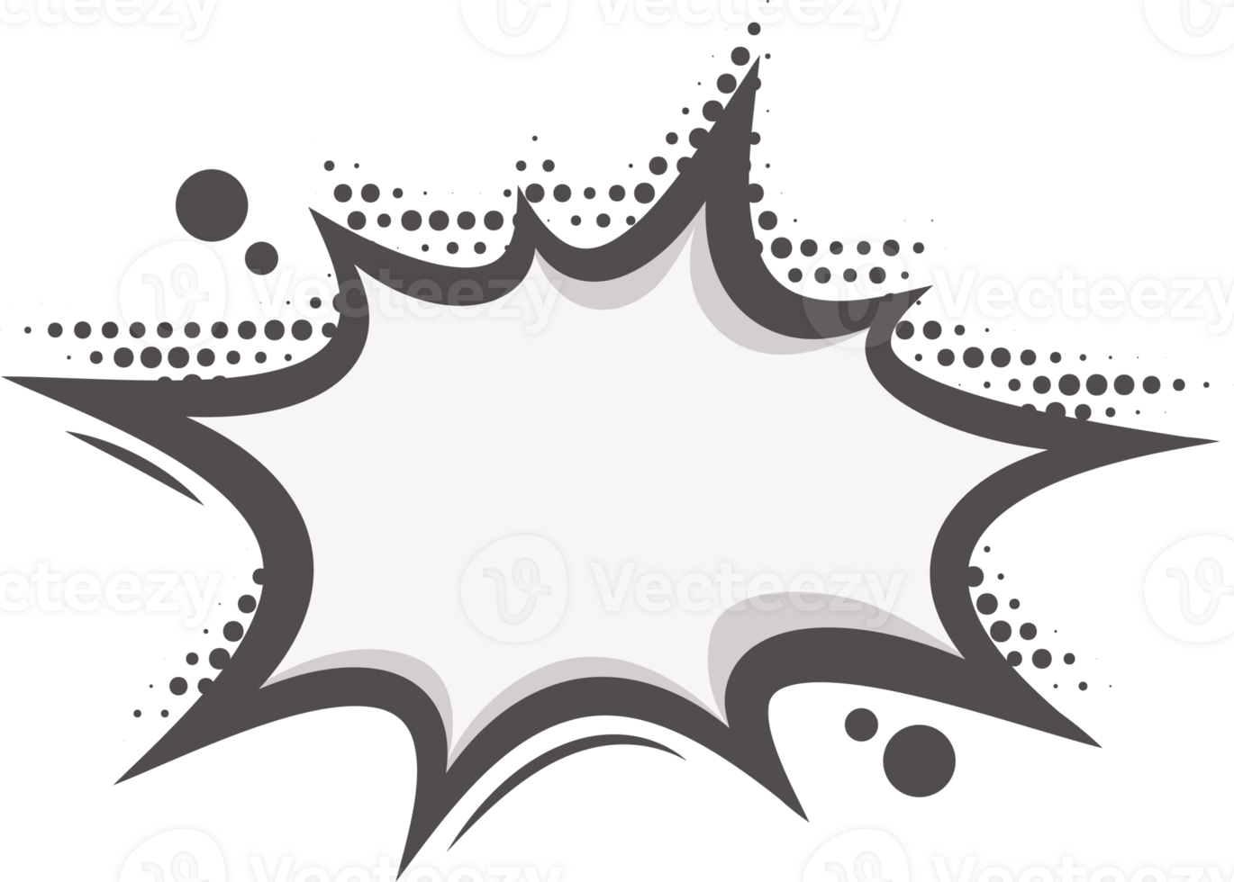 Manga speech bubble. Comic text frame with pop art halftone dotted effect. Balloon chat shape for dialog. Cloud for shock shout and scream action messages. Irregular decoration. png