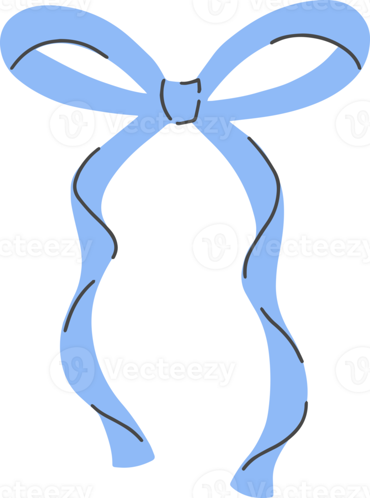 Blue bow with ribbon and knot, featuring a cute, flat, vintage cartoon style. Perfect for gifts, hair, holidays and birthday design. png