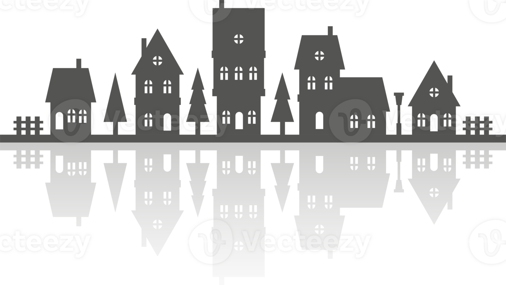 Christmas town and village horizontal panorama with reflection png