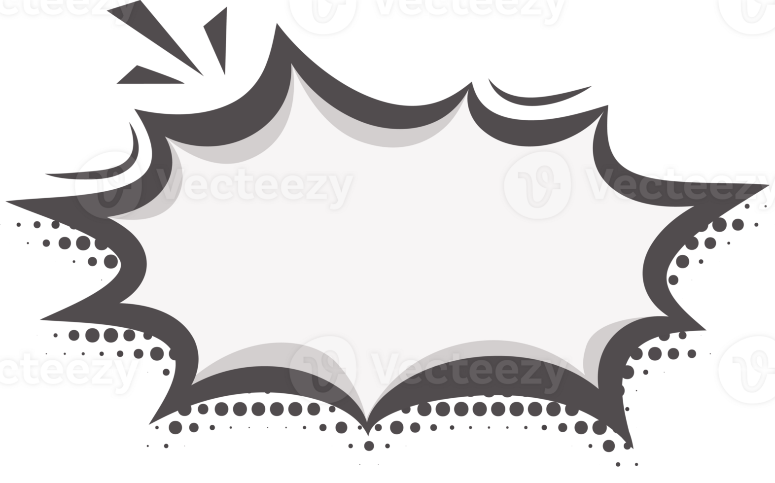Manga speech bubble. Comic text frame with halftone pop art dotted effect. Balloon chat shape for dialog. Cloud for shock shout and scream action messages. Irregular decoration png