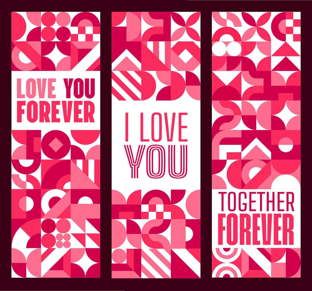 Valentine day love banners with geometric shapes vector