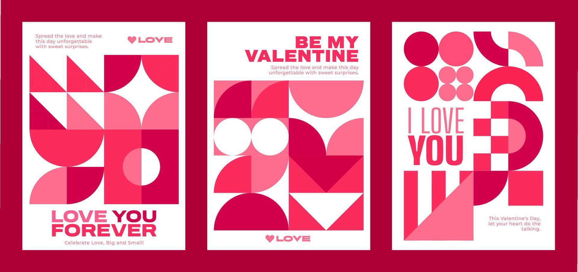 Valentines day posters with geometric shapes vector