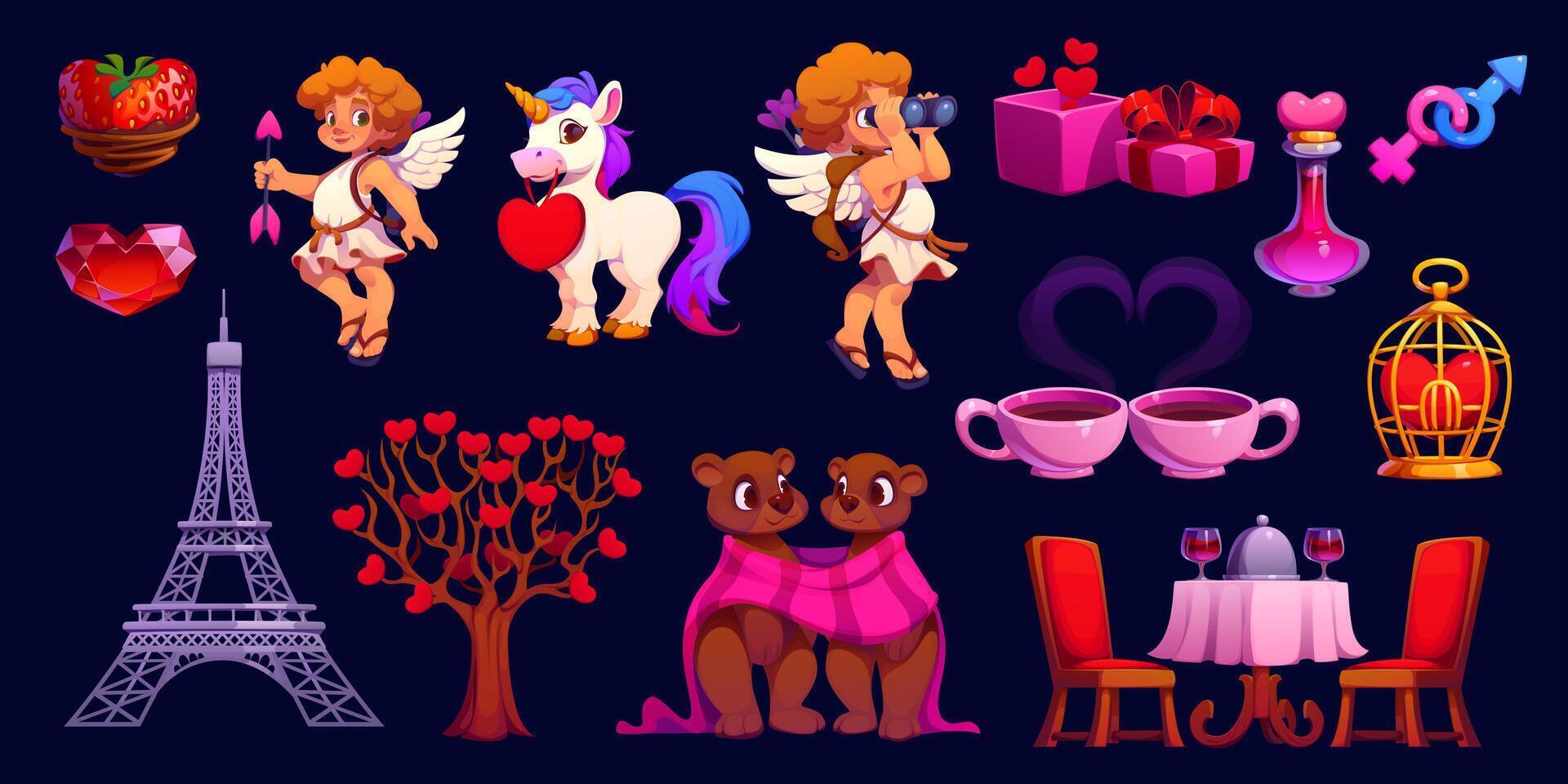 Cartoon love valentine day characters and symbols vector