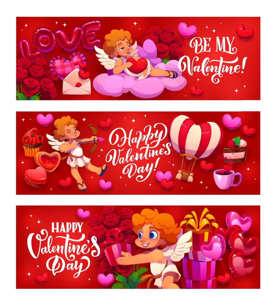 Cherubs and cupid angels valentines day banners vector