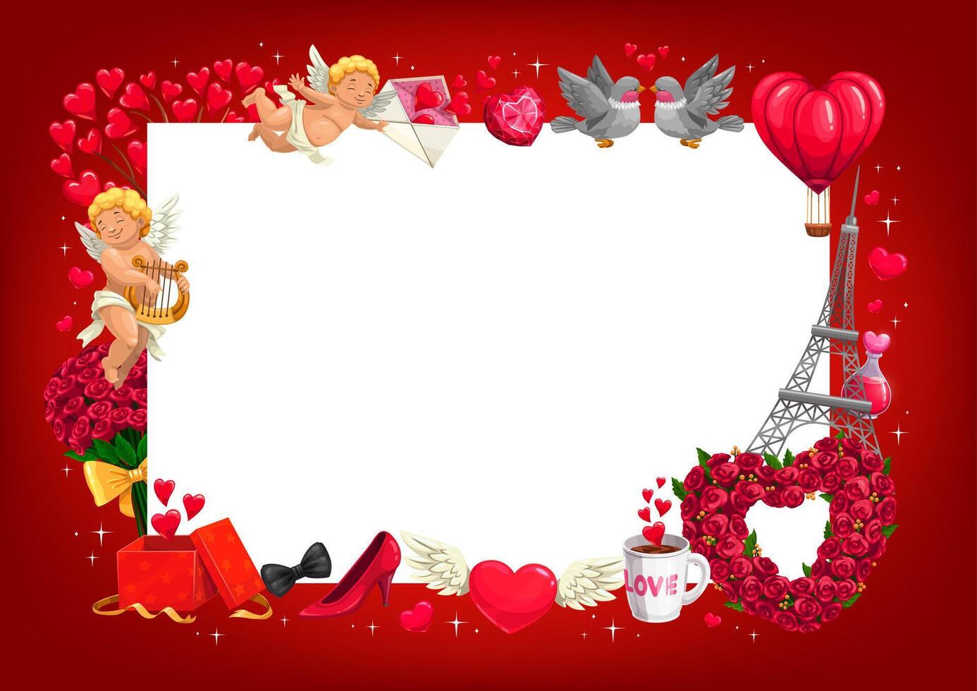 Valentine day greeting card with hearts and cupids vector