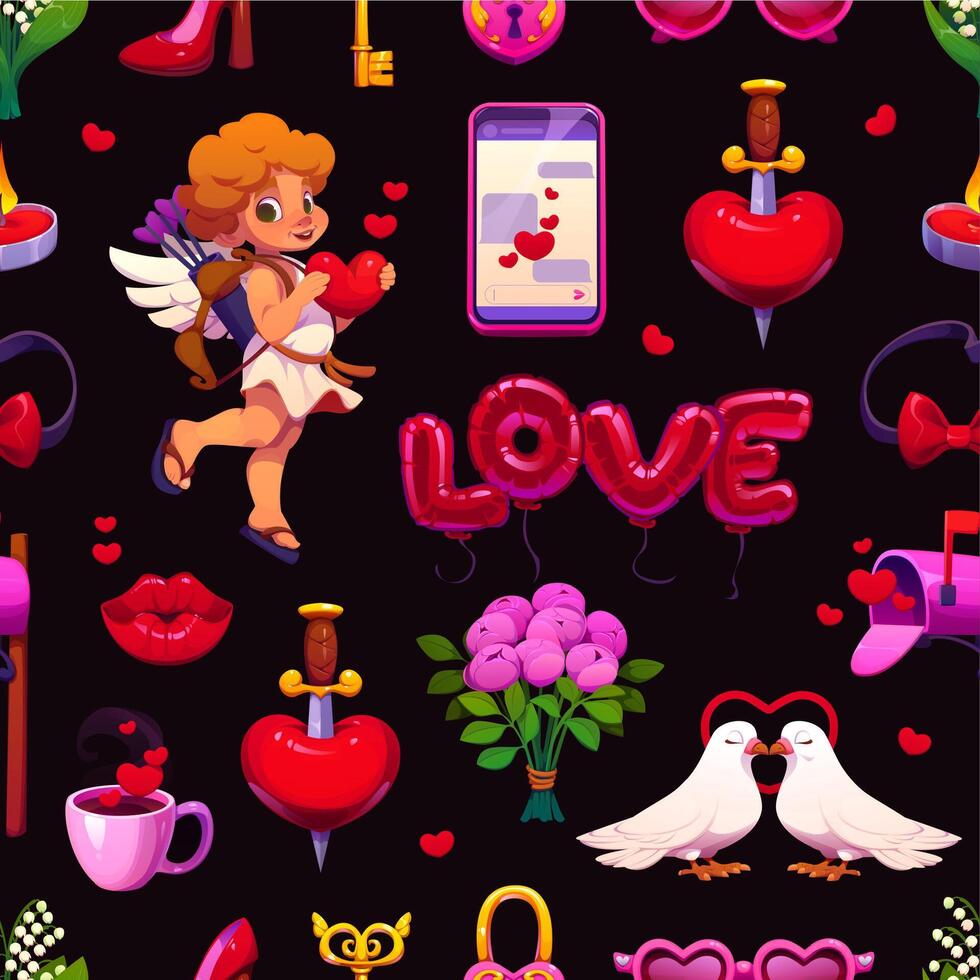 Cartoon valentines holiday tile seamless pattern vector