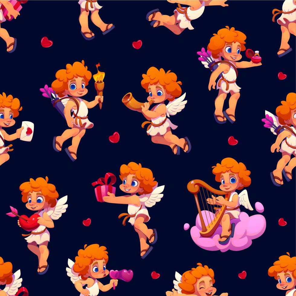 Valentine cherub angel characters pattern vector