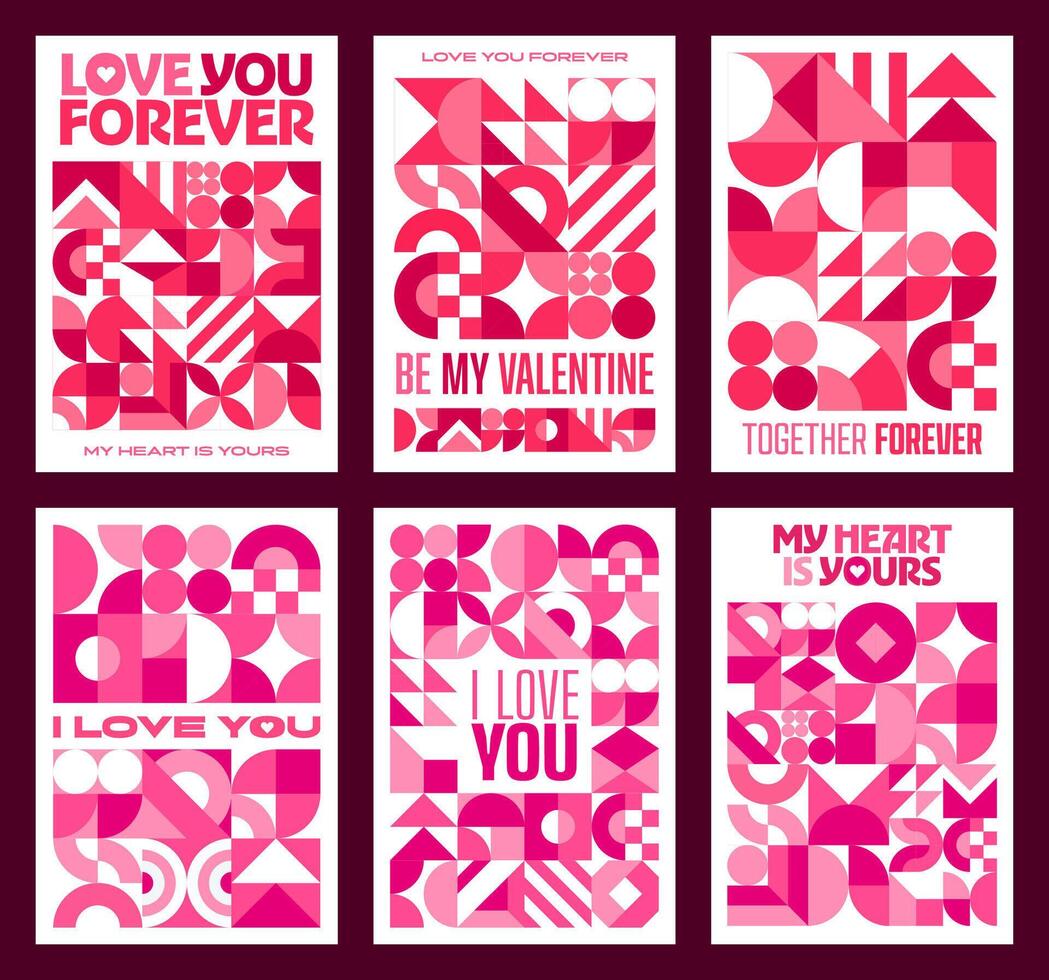 Valentines flyer with geometric shapes and phrases vector