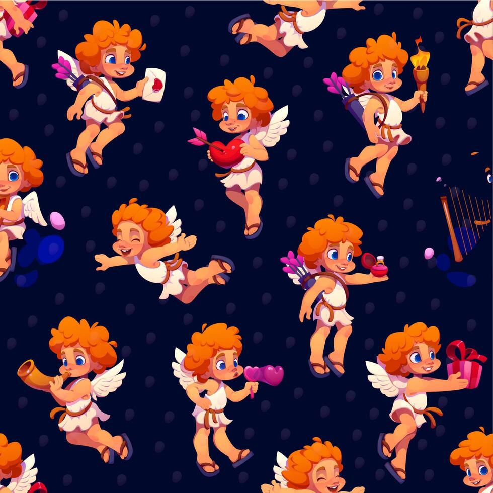 Valentine cherub angel seamless pattern vector
