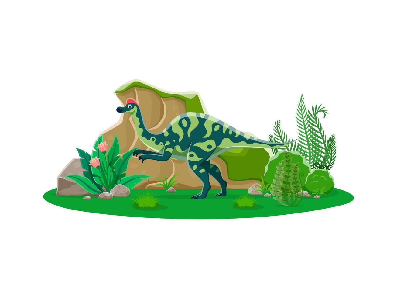Cartoon dinosaur Hypacrosaurus, prehistoric lizard vector