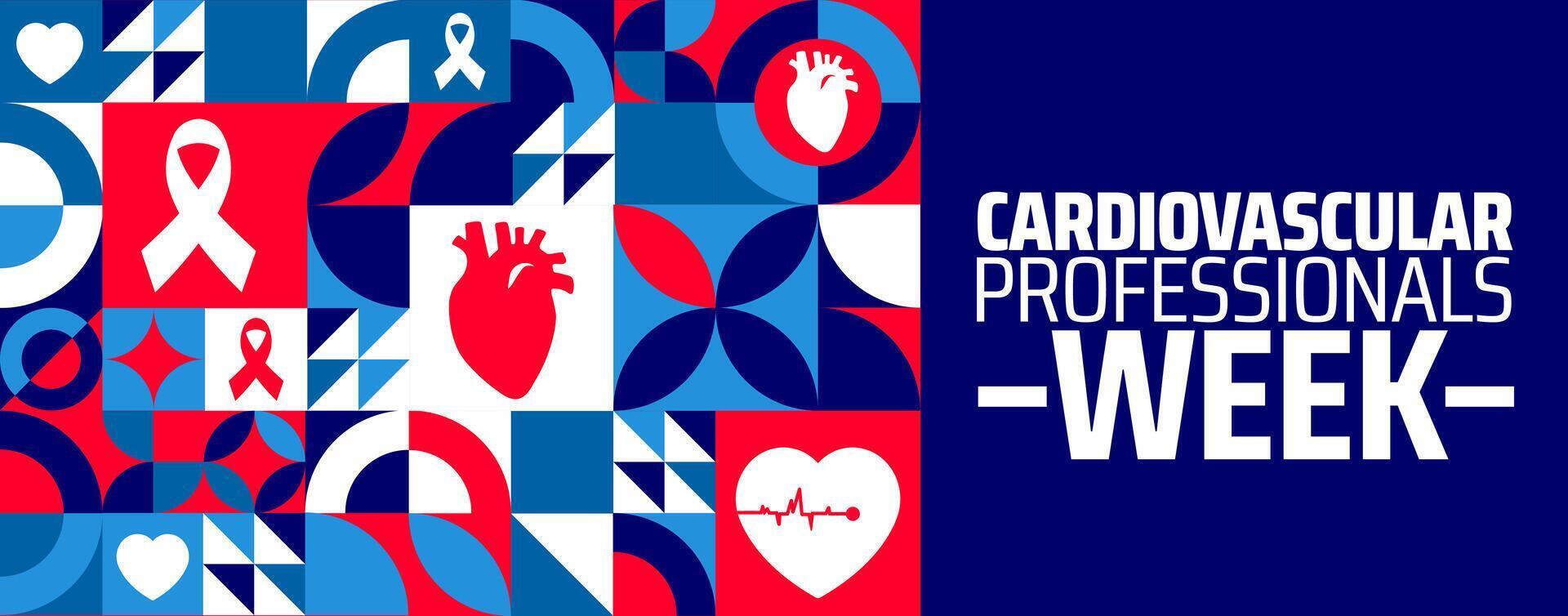 Cardiovascular Professionals Week geometric shape pattern background banner or poster design template. observed every year in February. Holiday concept. vector