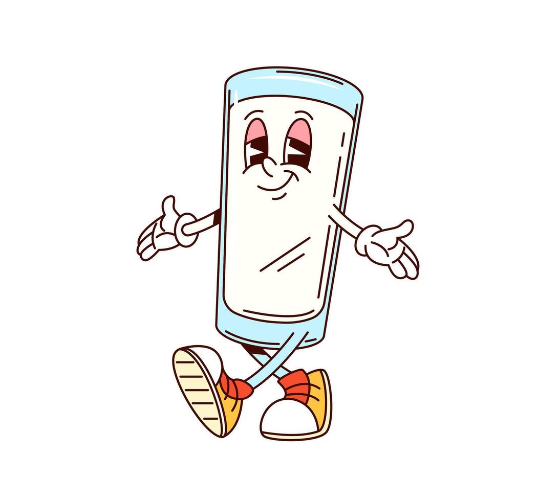 Groovy milk drink glass comical character vector