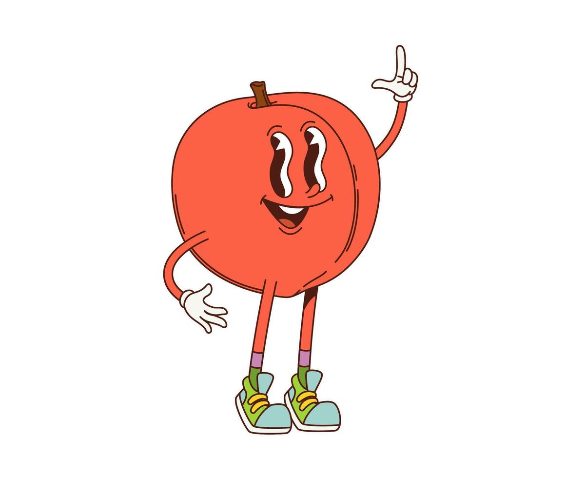 Cartoon peach fruit funny groovy character vector
