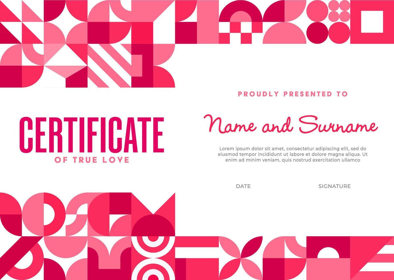Certificate template, Valentine geometric shapes vector