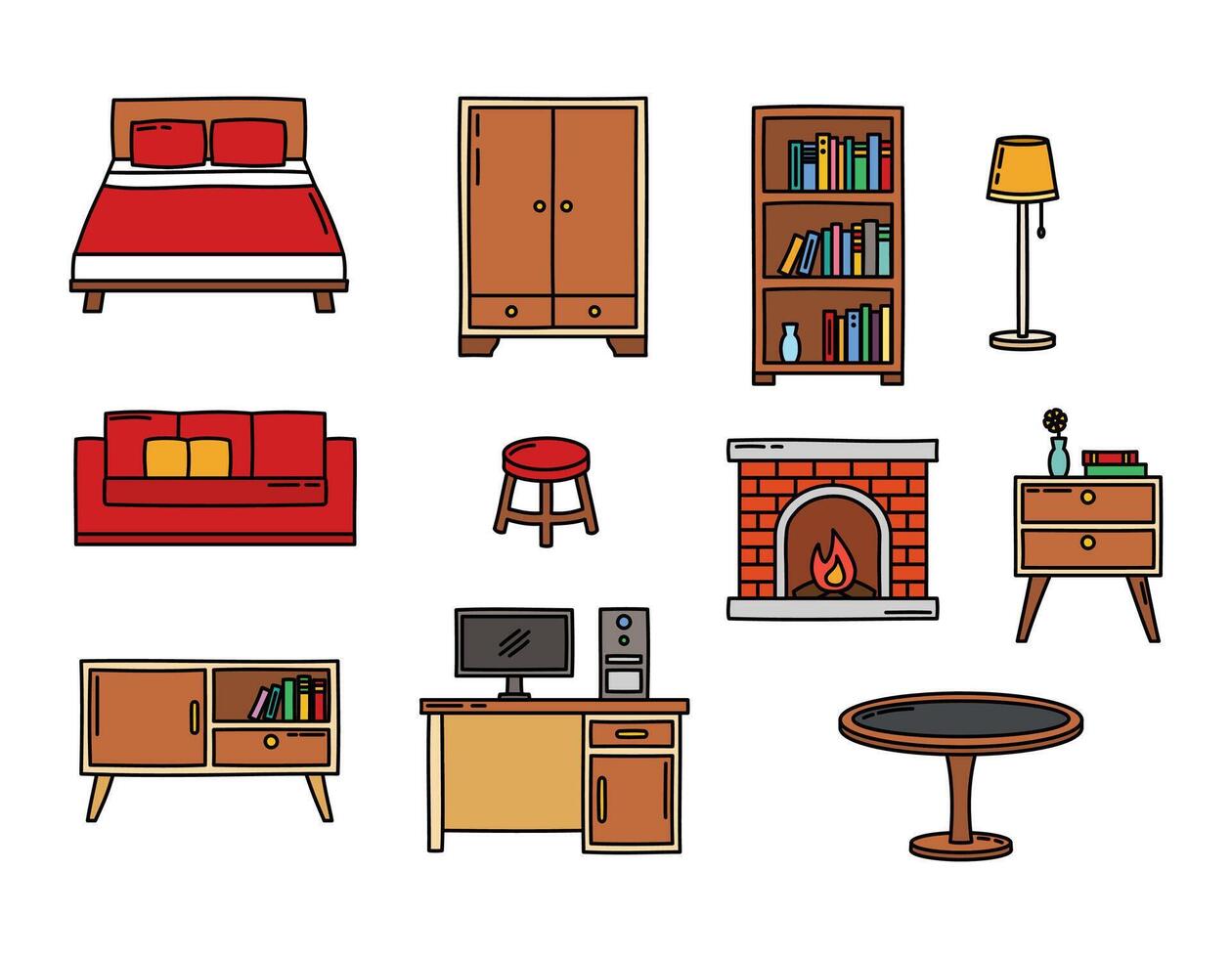 Set of Furniture Illustrations in Doodle Style vector