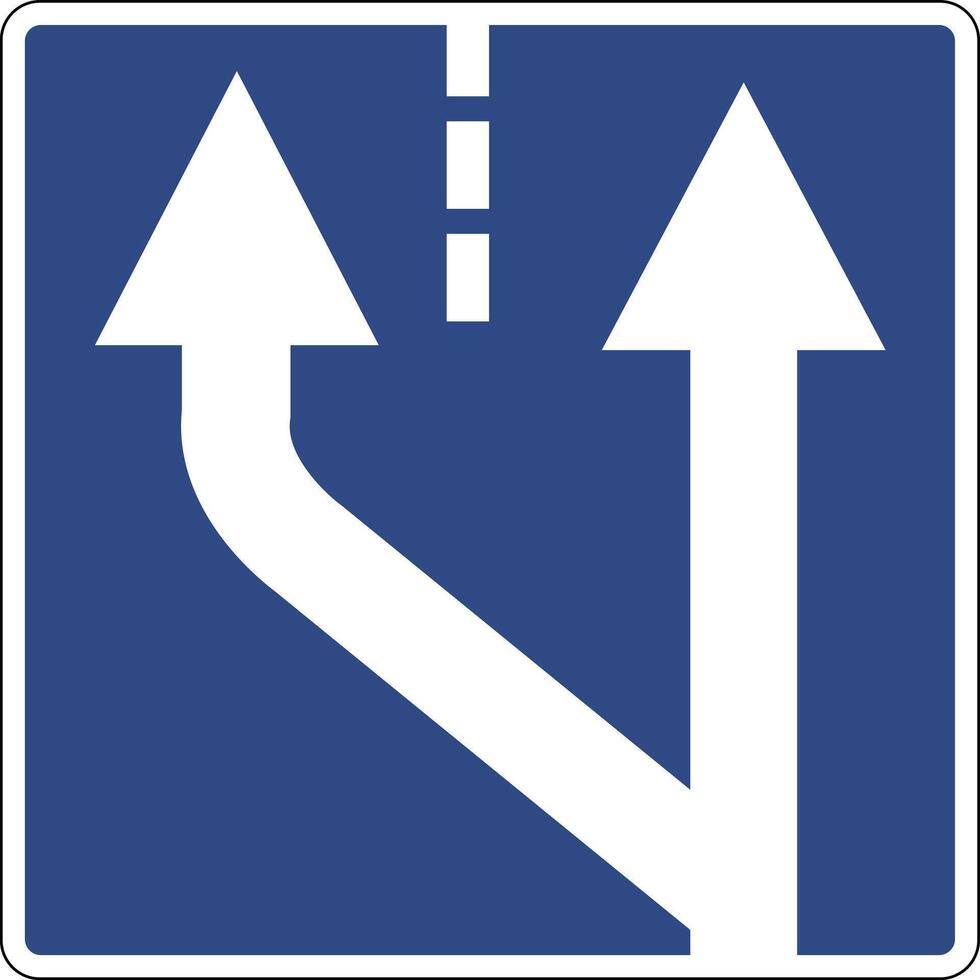 Information sign start additional traffic lane on the left. Warning drivers about the start an additional lane on the left side the road. Additional traffic lane on the left. Road sign. vector