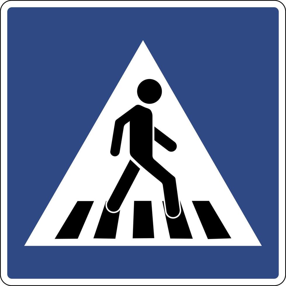 Road sign pedestrian crossing. Informs road users about the presence a crossing for pedestrians. Places where pedestrians have the right to cross the roadway. Drivers must give way to pedestrians. vector