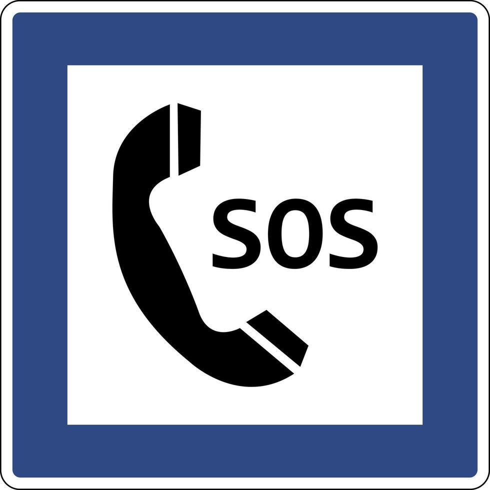 Road sign emergency telephone. Indicates the presence an emergency telephone. Used along roads and highways to indicate places where you can contact emergency services or other services. SOS. vector