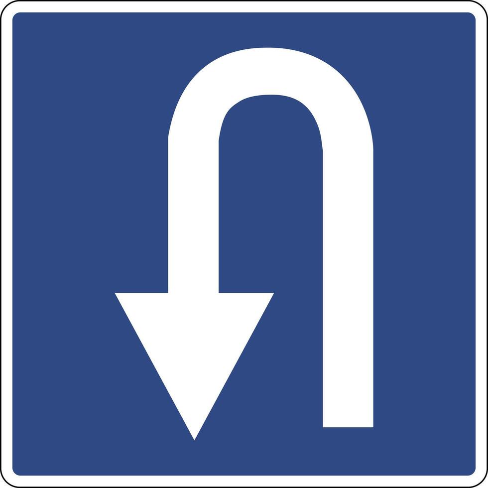 Road sign place for U turn. Information sign indicates the section of the road where it is allowed to make a U-turn for vehicles. The exact place where it is allowed to make a safe U turn. vector
