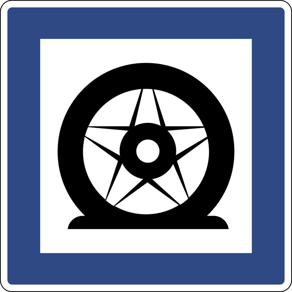 Road sign tire fitting. Informs drivers about the presence on a certain section the road or near the road a place where they can repair and replace tires on vehicles. Quick repair or replacement tire. vector