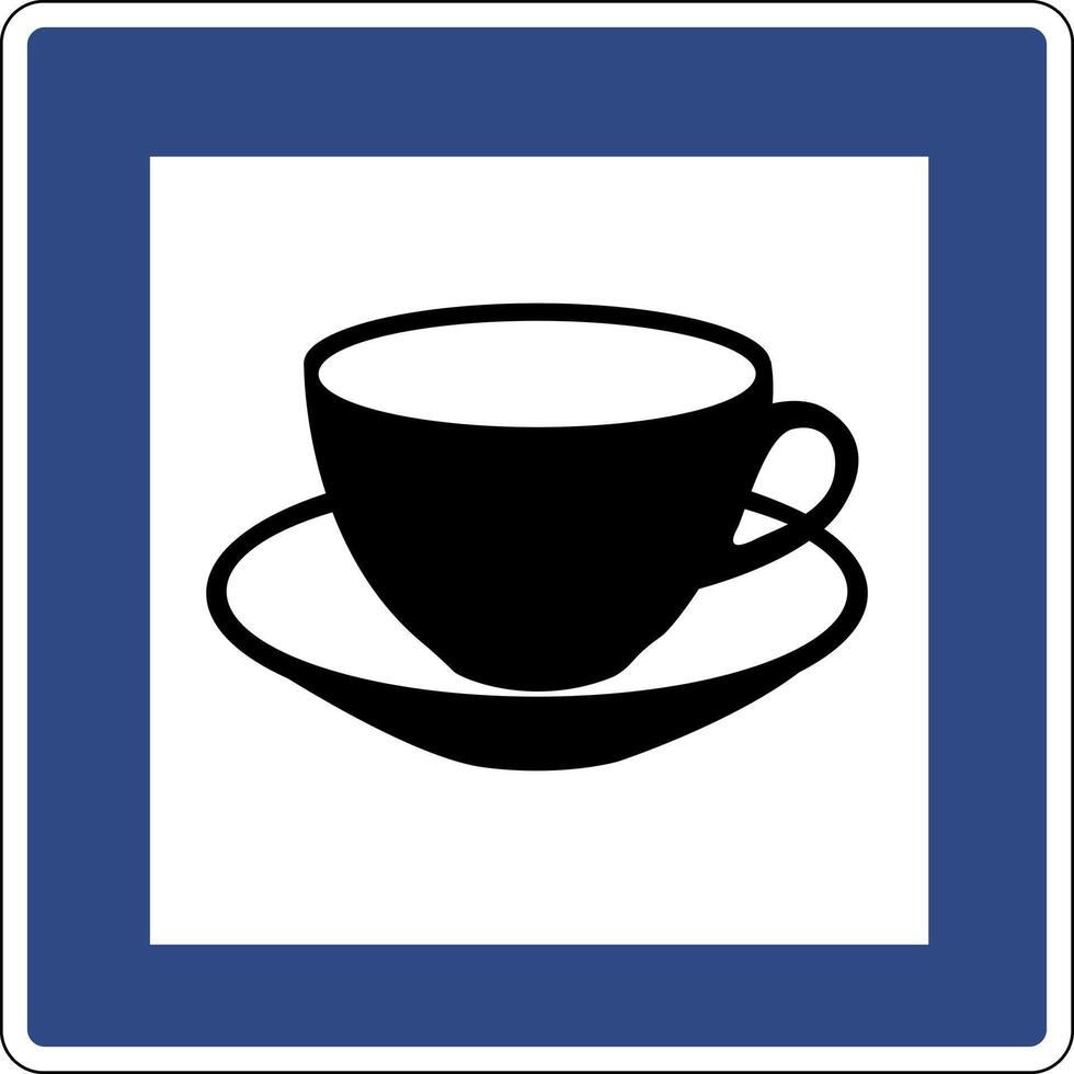 Cafe road information sign. Informs road users about the location a cafe nearby where they can stop for rest and food. Service sign. Sign coffee, tea. vector