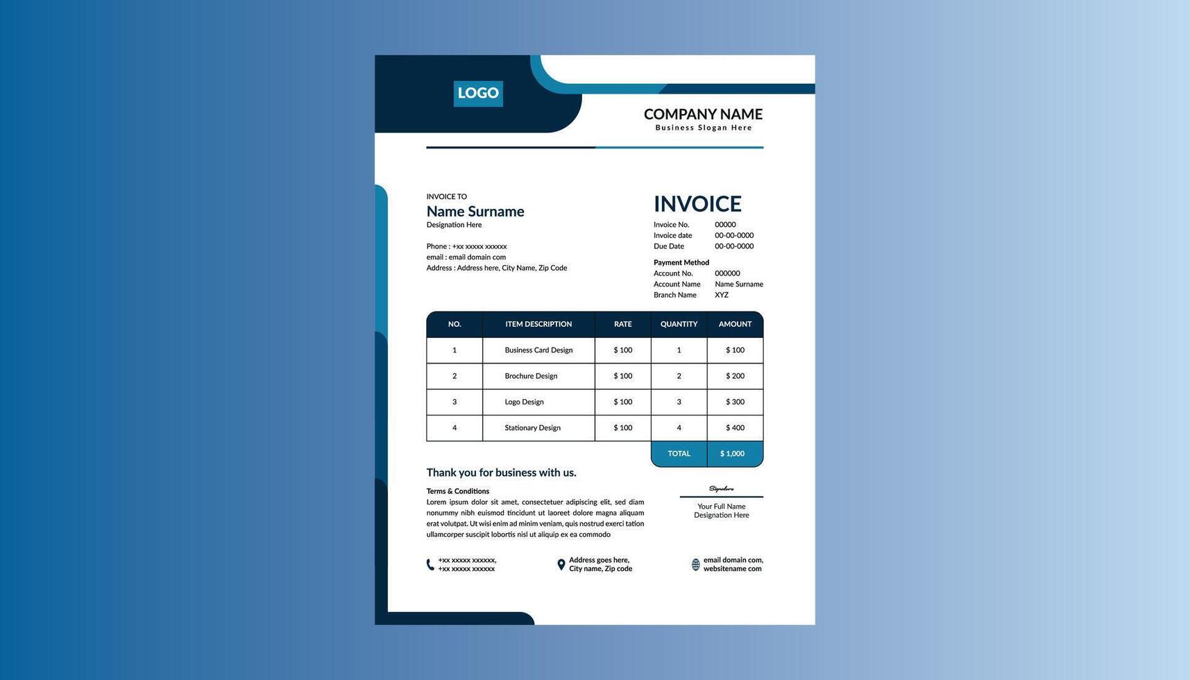 Modern Invoice Design. Luxurious Layout Display for Promotional Campaign. vector