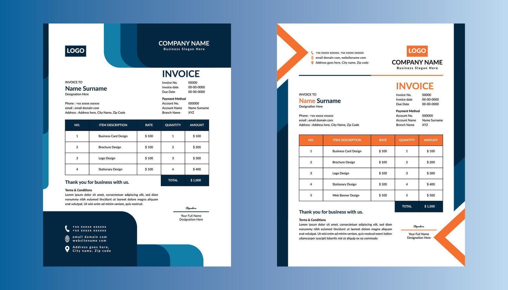Modern Invoice Design in Bundle. Trendy Template Display for Promotional Campaign. vector