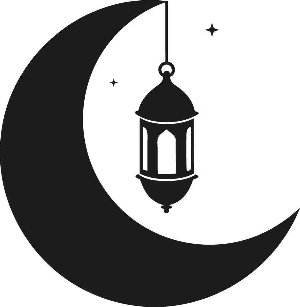 Silhouette of Crescent Moon with Hanging Lantern Illustration vector