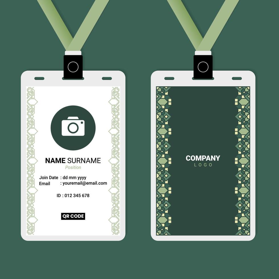ID Card Design with Green Pastel Islamic Vertical Ornament vector