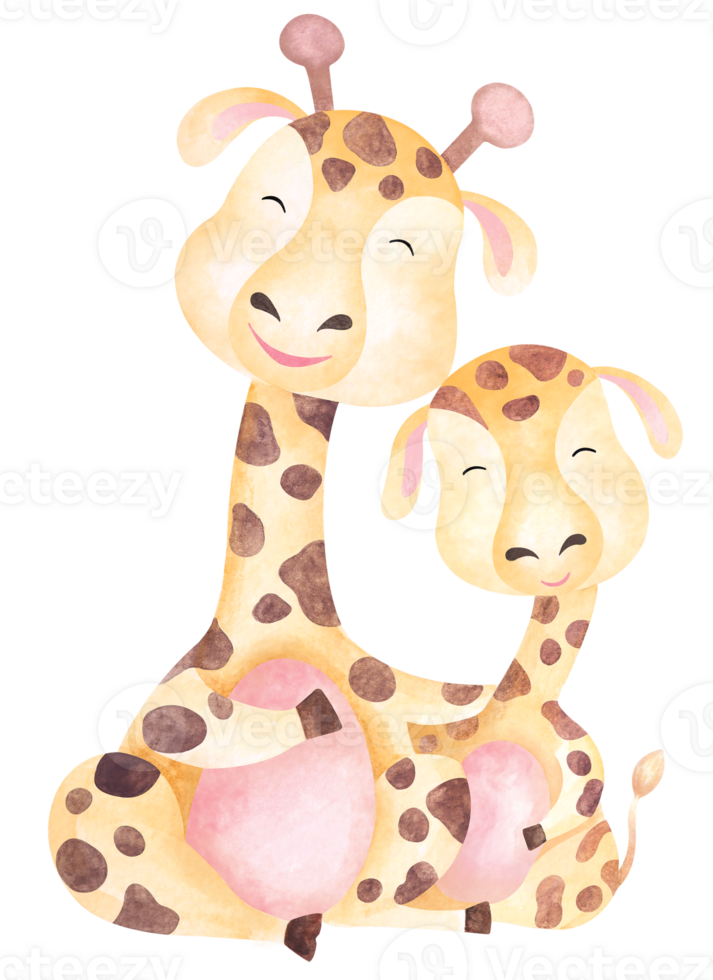 Cartoon giraffe hug each other.Cute animals.Suitable for decorating cards, posters.Hand draw with watercolor. png