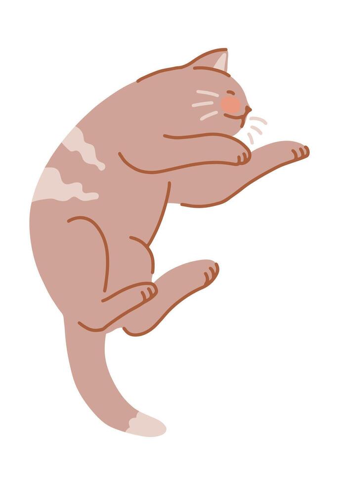 Cute sleeping cat doodle. Pet animal, relaxing kitten cartoon clip art. Flat illustration isolated on white. vector