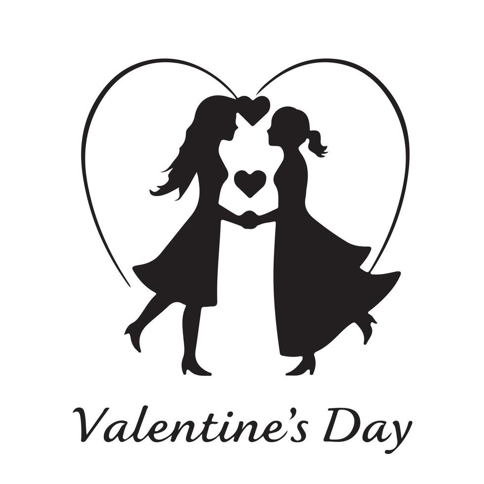 Two women holding hands and standing in front of a heart vector