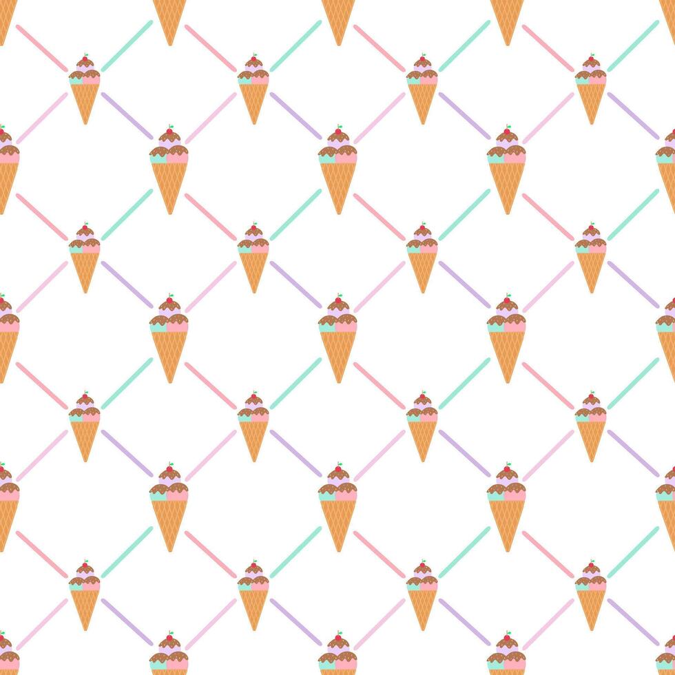 Ice cream cone and chocolate rainbows with Pocky argyle on white background vector