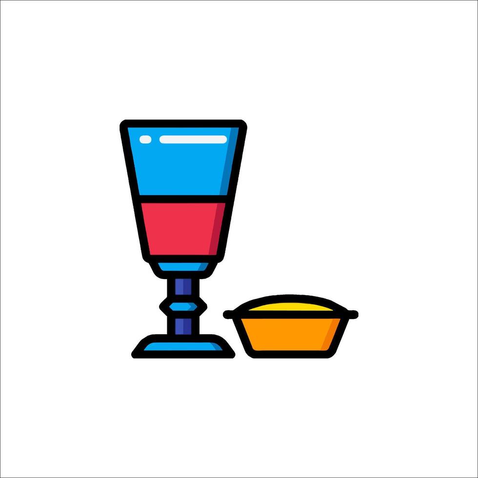 A glass of wine and a bowl of food vector