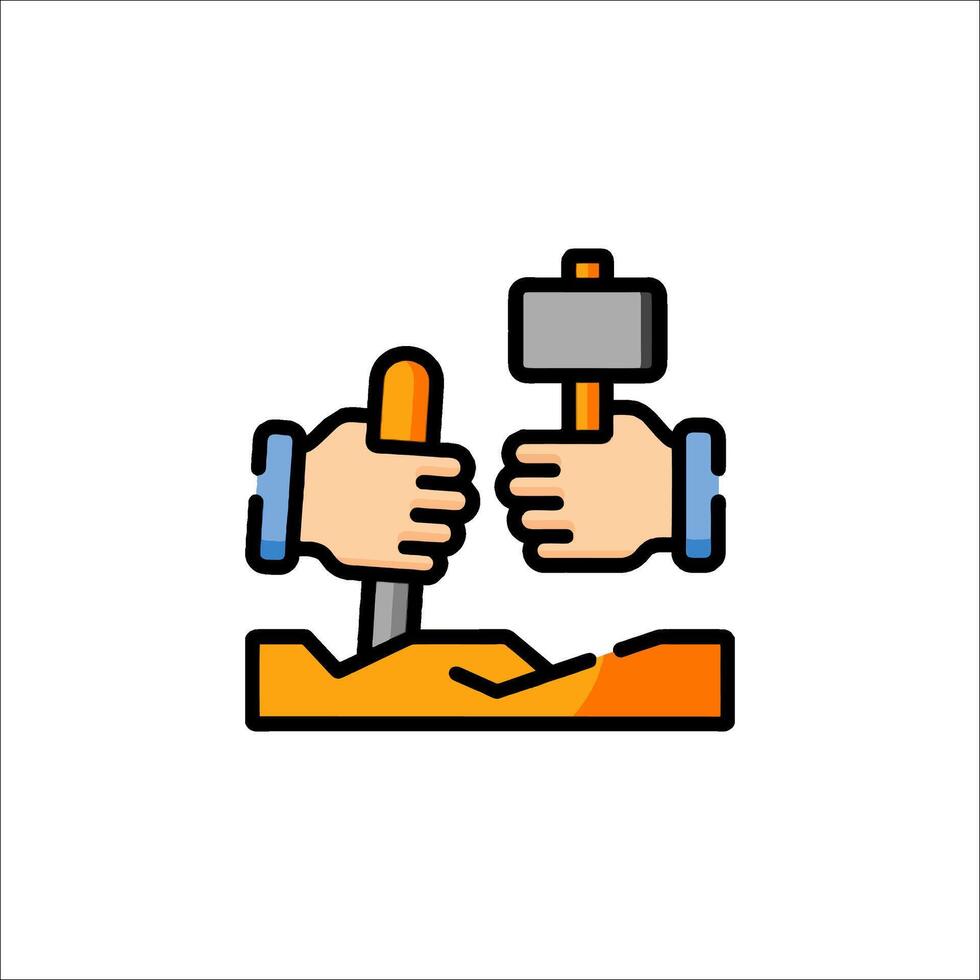 Two hands holding a hammer and a shovel vector