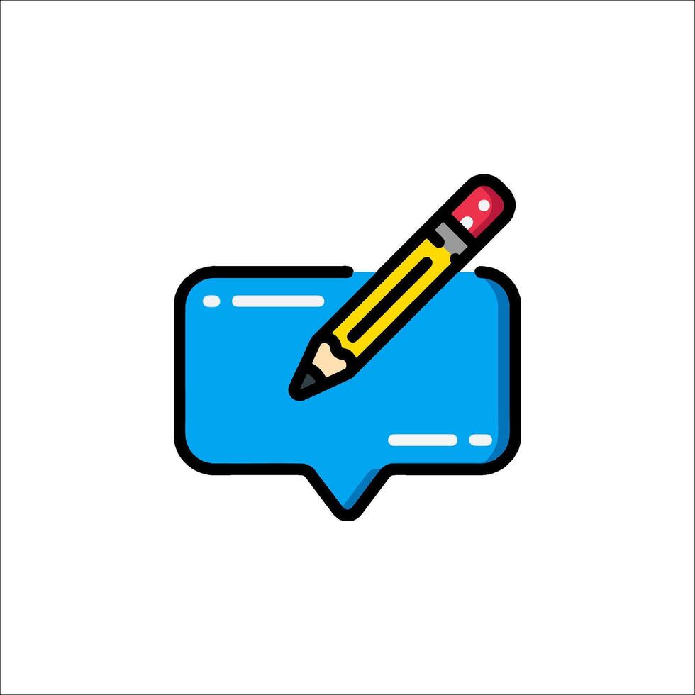 Pencil icon with speech bubble on white background vector