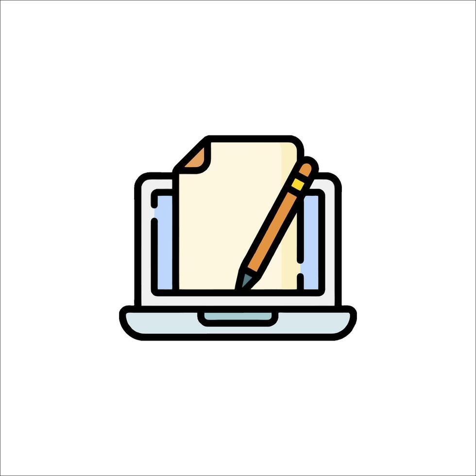 A laptop with a pen and paper icon vector