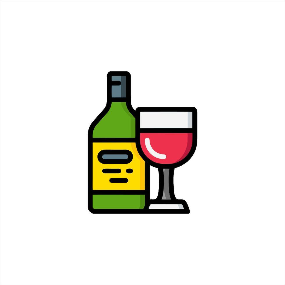 Wine bottle and glass icon illustration vector