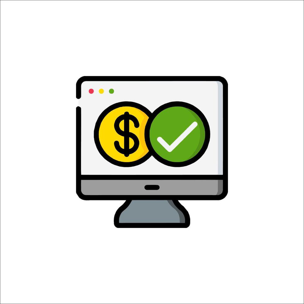 A computer monitor with a dollar sign and check mark vector