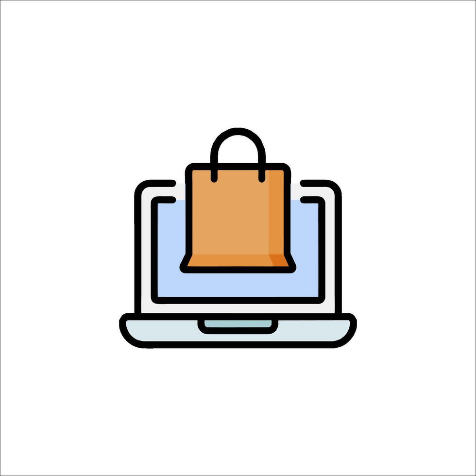 Shopping bag icon on laptop computer illustration vector